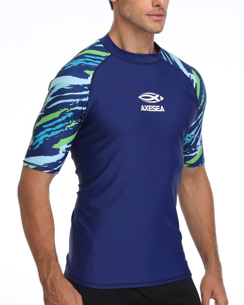 AXESEA Men's Short Sleeve Solid Sun Protection Rashguard Swim Shirt UPF 50+ (M, Blue) - Image 2